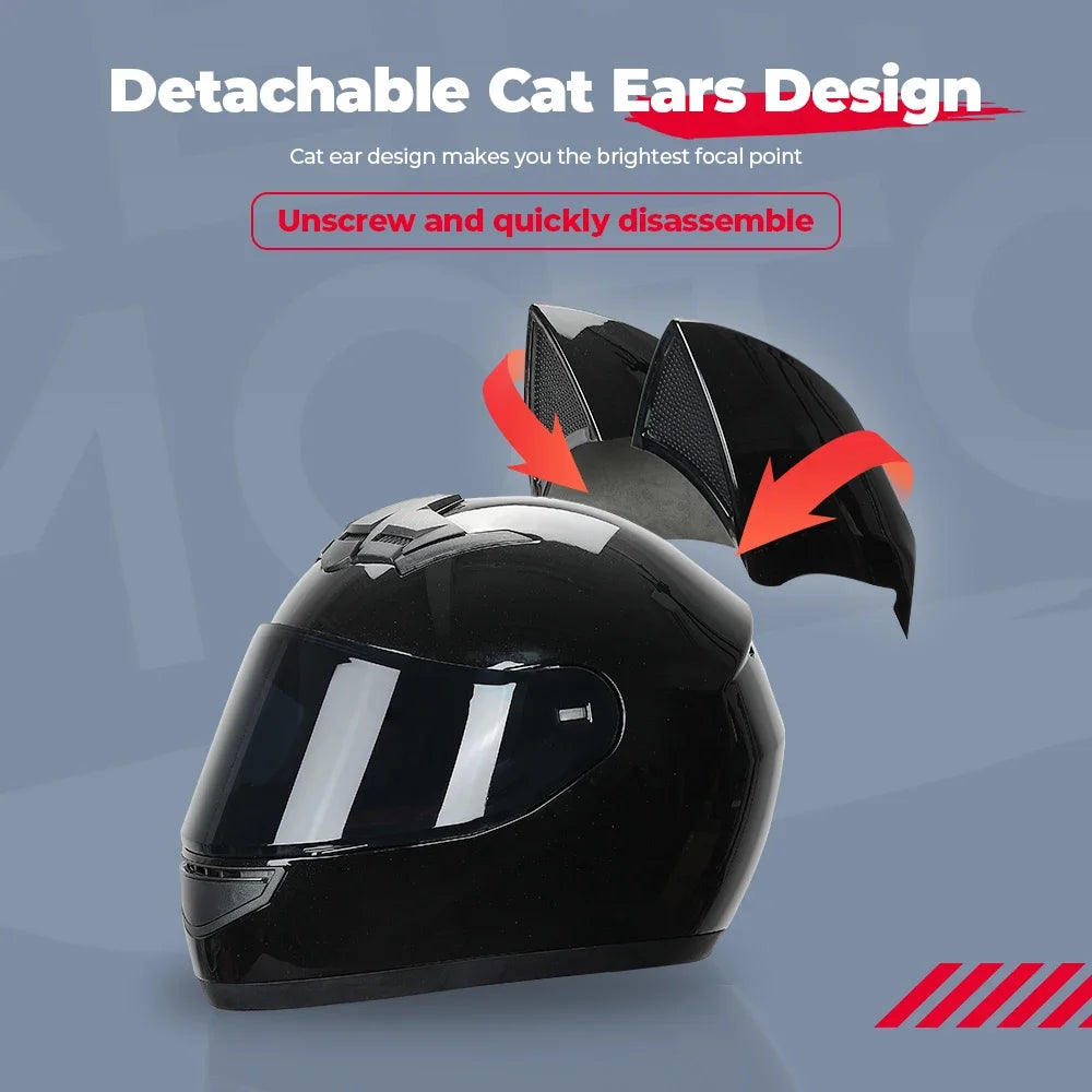 Cat Ear Full Face Motorcycle Helmet DOT Certified by HitMyNeed
