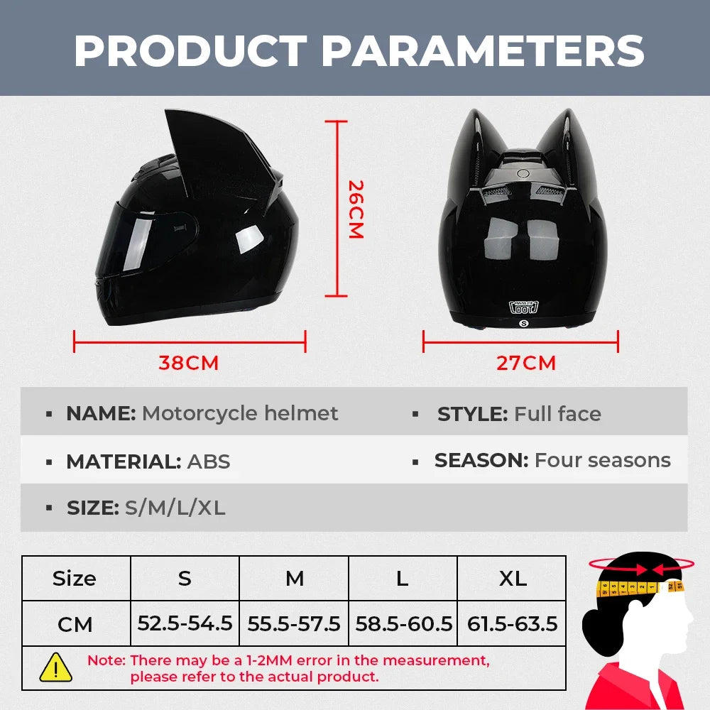 Cat Ear Full Face Motorcycle Helmet DOT Certified by HitMyNeed