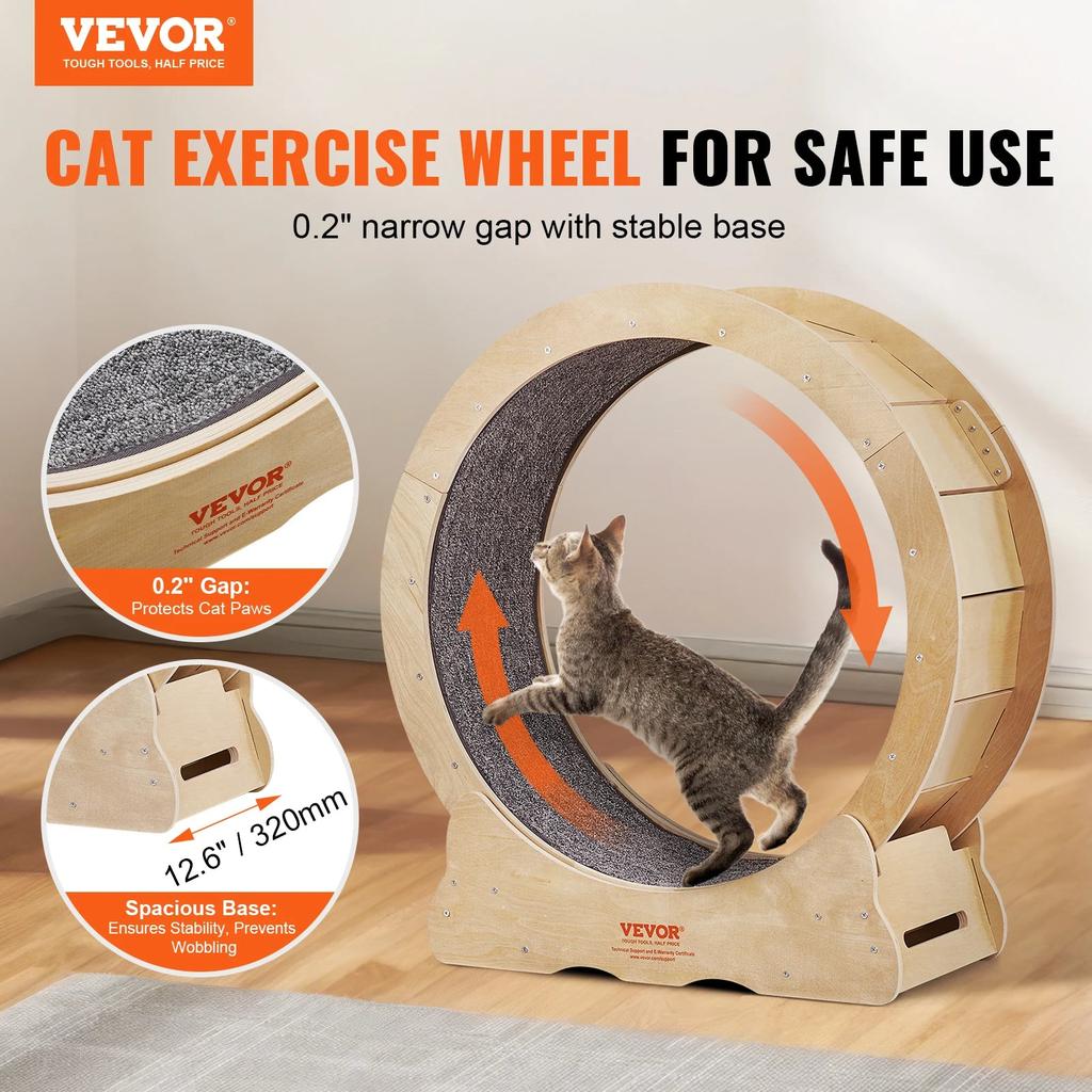 Cat Exercise Wheel Natural Wood Silent Running Toy by HitMyNeed