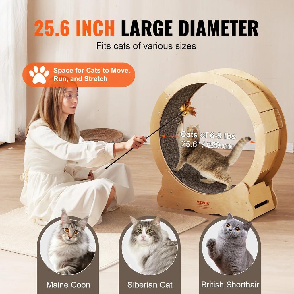 Cat Exercise Wheel Natural Wood Silent Running Toy by HitMyNeed