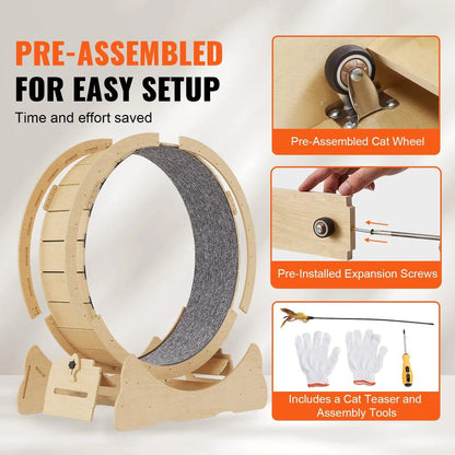 Cat Exercise Wheel Natural Wood Silent Running Toy by HitMyNeed