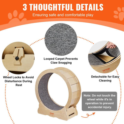Cat Exercise Wheel Natural Wood Silent Running Toy by HitMyNeed