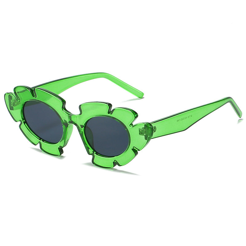 Cat Eye Flower Shaped Sunglasses for Women green-grey by HitMyNeed