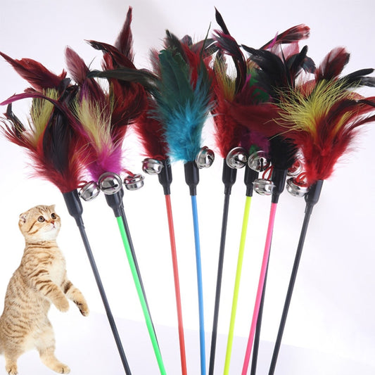 Cat Feather Wand Toy with Bells, 49cm Handle by HitMyNeed