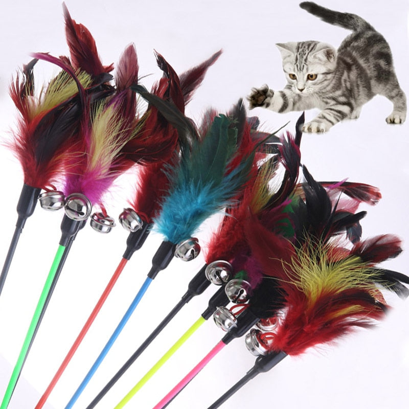 Cat Feather Wand Toy with Bells, 49cm Handle by HitMyNeed