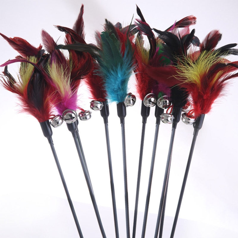 Cat Feather Wand Toy with Bells, 49cm Handle by HitMyNeed