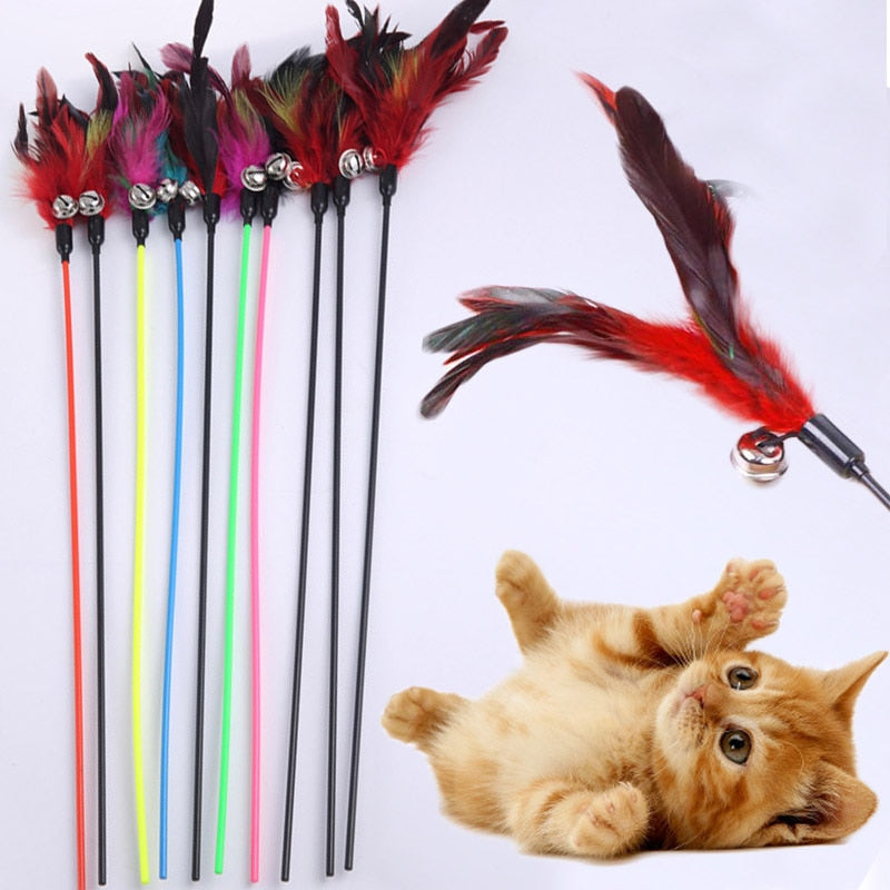 Cat Feather Wand Toy with Bells, 49cm Handle by HitMyNeed