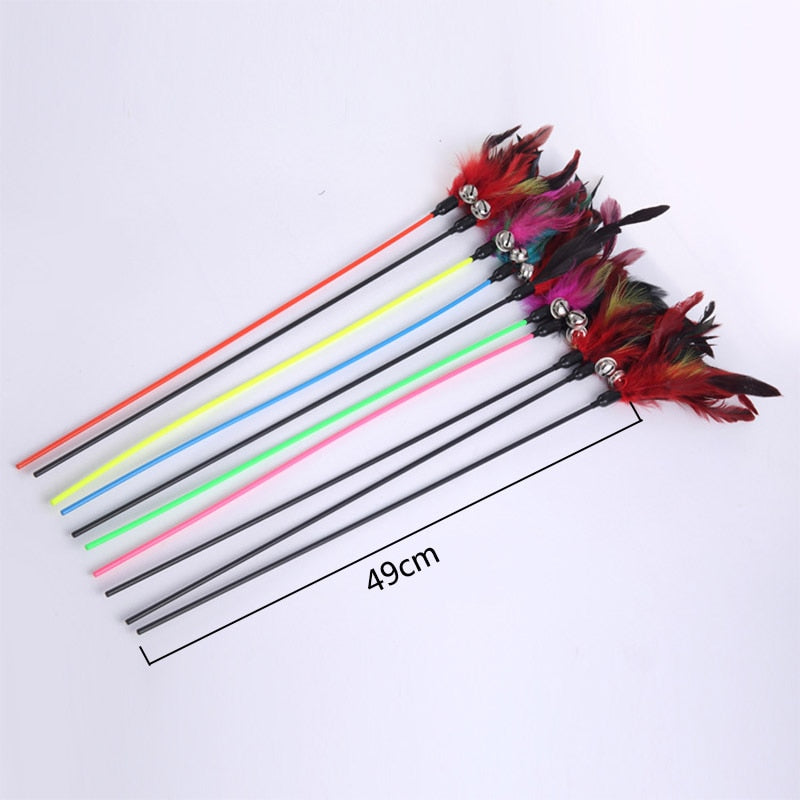 Cat Feather Wand Toy with Bells, 49cm Handle by HitMyNeed
