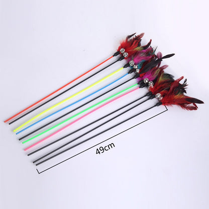 Cat Feather Wand Toy with Bells, 49cm Handle by HitMyNeed