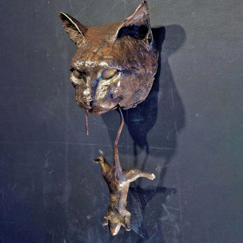 Cat Head & Mouse Resin Door Knocker Wall Sculpture by HitMyNeed