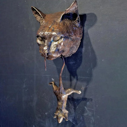 Cat Head & Mouse Resin Door Knocker Wall Sculpture by HitMyNeed
