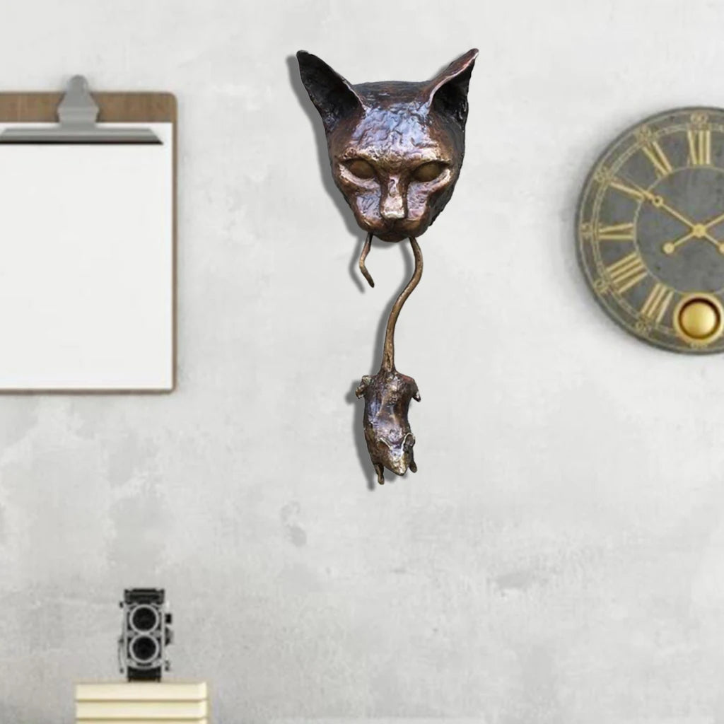 Cat Head & Mouse Resin Door Knocker Wall Sculpture by HitMyNeed