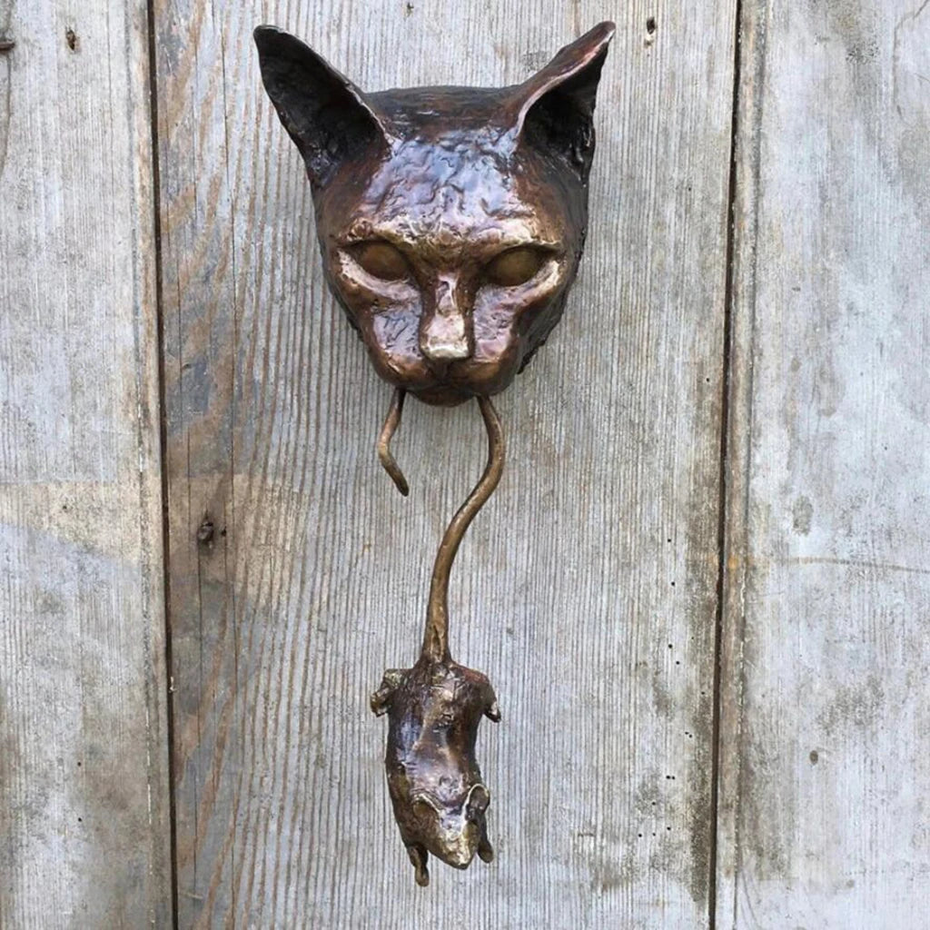 Cat Head & Mouse Resin Door Knocker Wall Sculpture by HitMyNeed