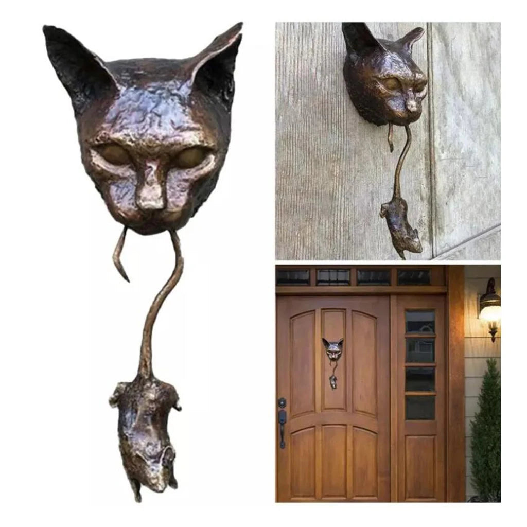 Cat Head & Mouse Resin Door Knocker Wall Sculpture by HitMyNeed