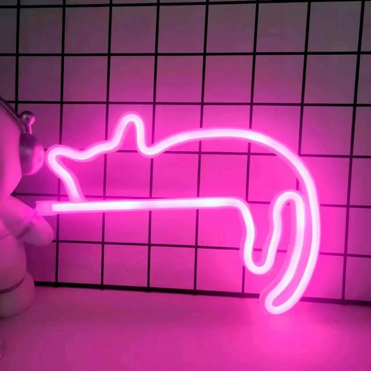Cat Neon Sign LED Wall Light for Room & Parties a-cat-pink by HitMyNeed