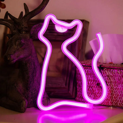 Cat Neon Sign LED Wall Light for Room & Parties b-cat-pink by HitMyNeed