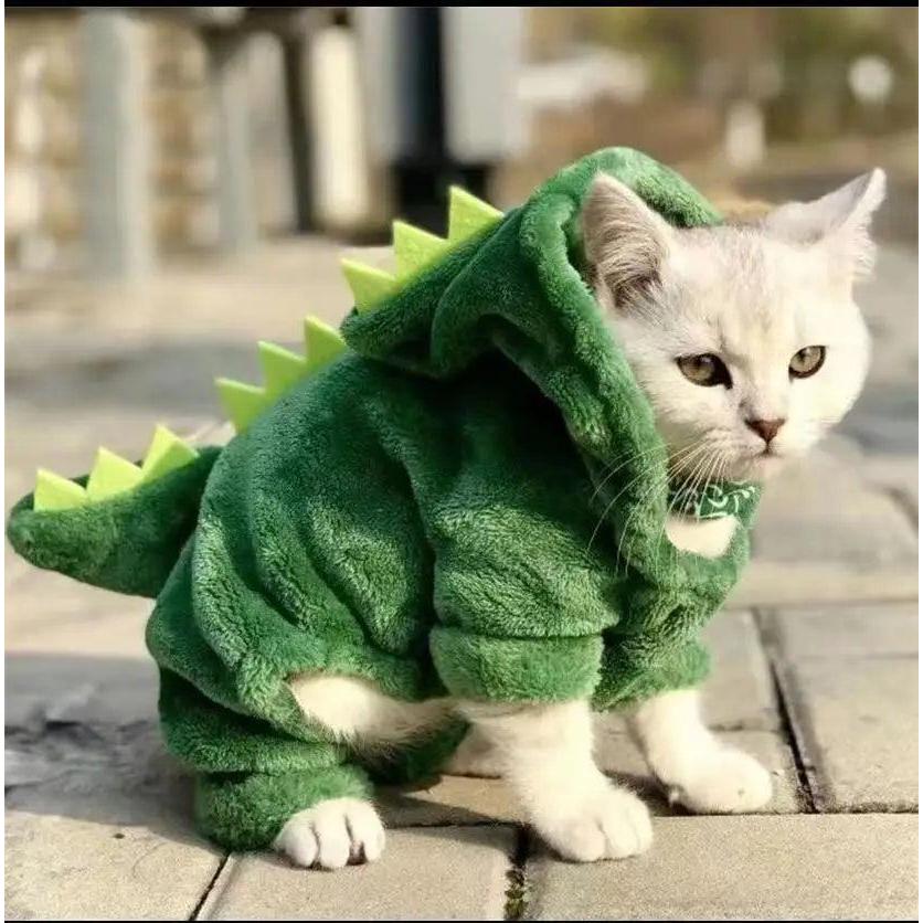 Cat & Small Dog Dinosaur Fleece Hoodie Costume l by HitMyNeed
