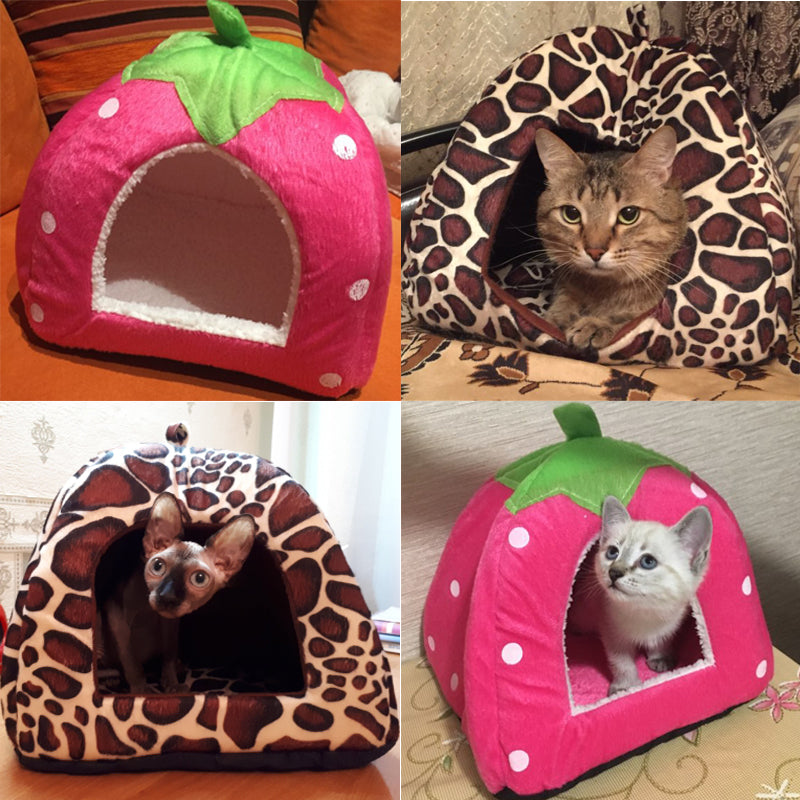Cave Strawberry Dog & Cat Bed - Cozy Enclosed Nest by HitMyNeed