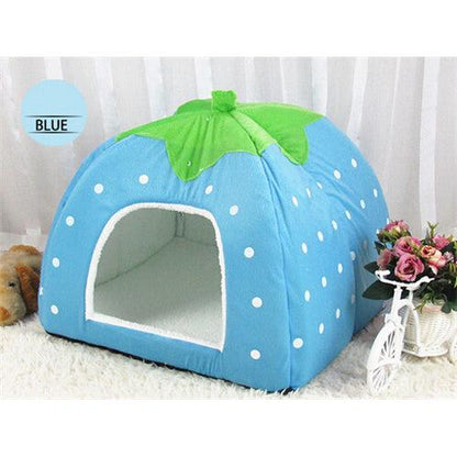 Cave Strawberry Dog & Cat Bed - Cozy Enclosed Nest blue xxl by HitMyNeed