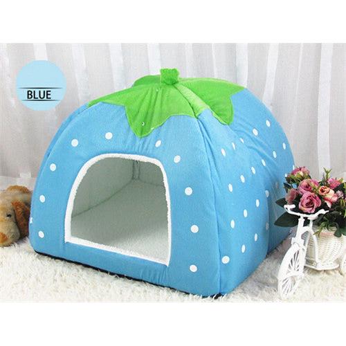 Cave Strawberry Dog & Cat Bed - Cozy Enclosed Nest blue xxl by HitMyNeed