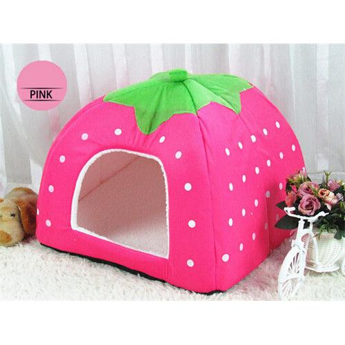 Cave Strawberry Dog & Cat Bed - Cozy Enclosed Nest pink xxl by HitMyNeed