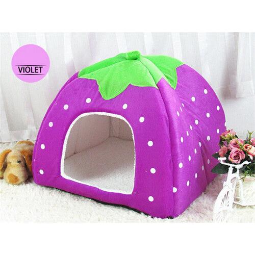 Cave Strawberry Dog & Cat Bed - Cozy Enclosed Nest purple xxl by HitMyNeed