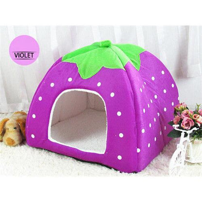 Cave Strawberry Dog & Cat Bed - Cozy Enclosed Nest purple xxl by HitMyNeed