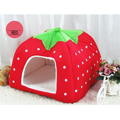 Cave Strawberry Dog & Cat Bed - Cozy Enclosed Nest red xxl by HitMyNeed