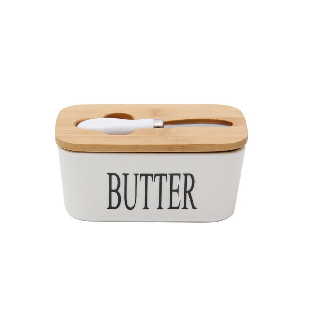 Ceramic Butter Box with Oak Lid and Knife Storage by HitMyNeed