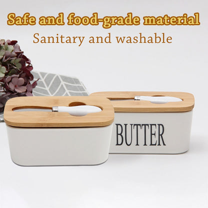 Ceramic Butter Box with Oak Lid and Knife Storage by HitMyNeed