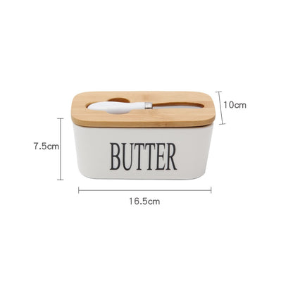 Ceramic Butter Box with Oak Lid and Knife Storage by HitMyNeed