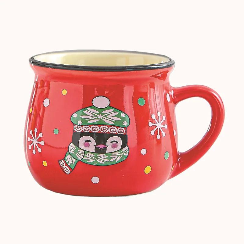 Ceramic Christmas Cartoon Coffee Mug 150ml red-penguin by HitMyNeed