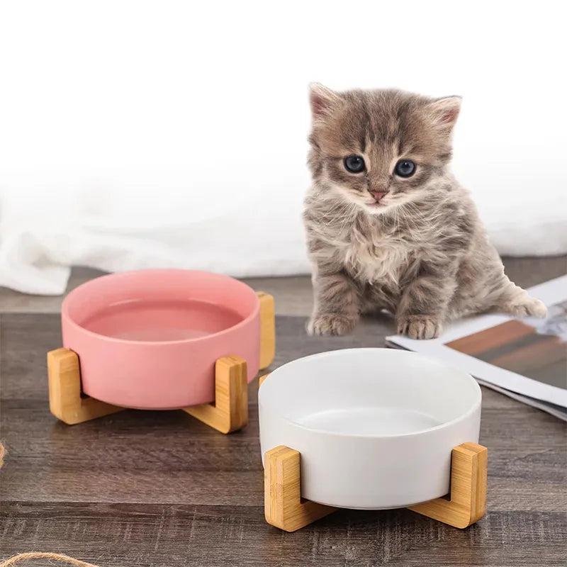 Ceramic Dog Bowls with Wooden Stand, 2 x 400ml by HitMyNeed