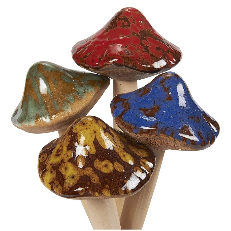 Ceramic Garden Mushroom Stakes Set of 4 by HitMyNeed