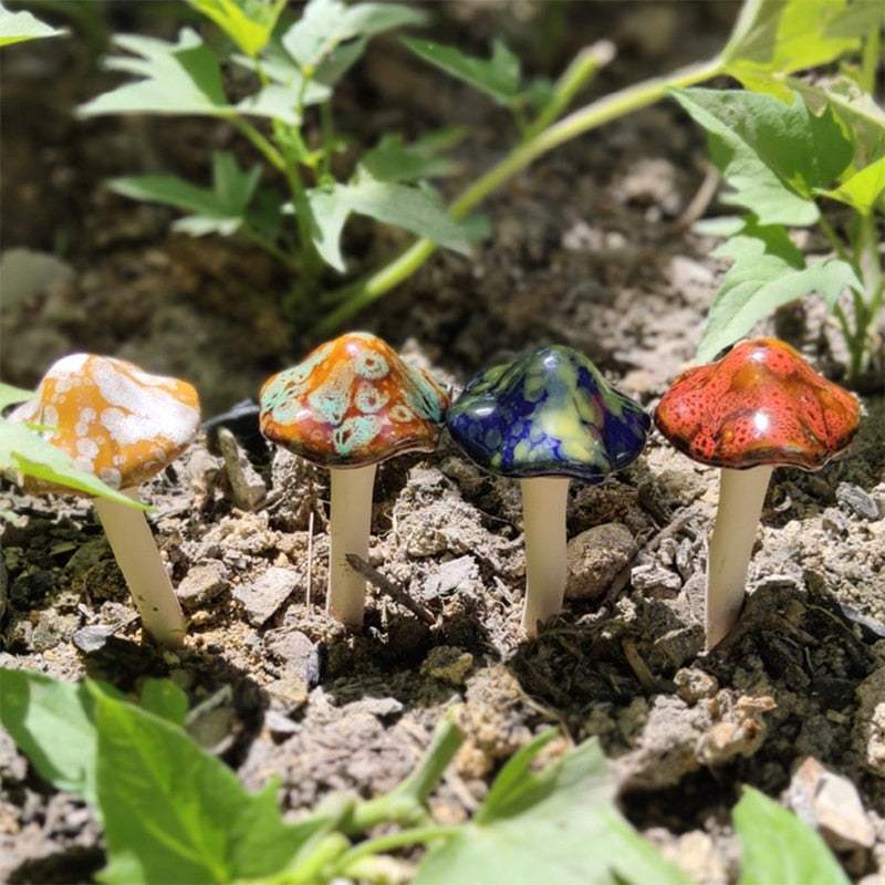 Ceramic Garden Mushroom Stakes Set of 4 by HitMyNeed