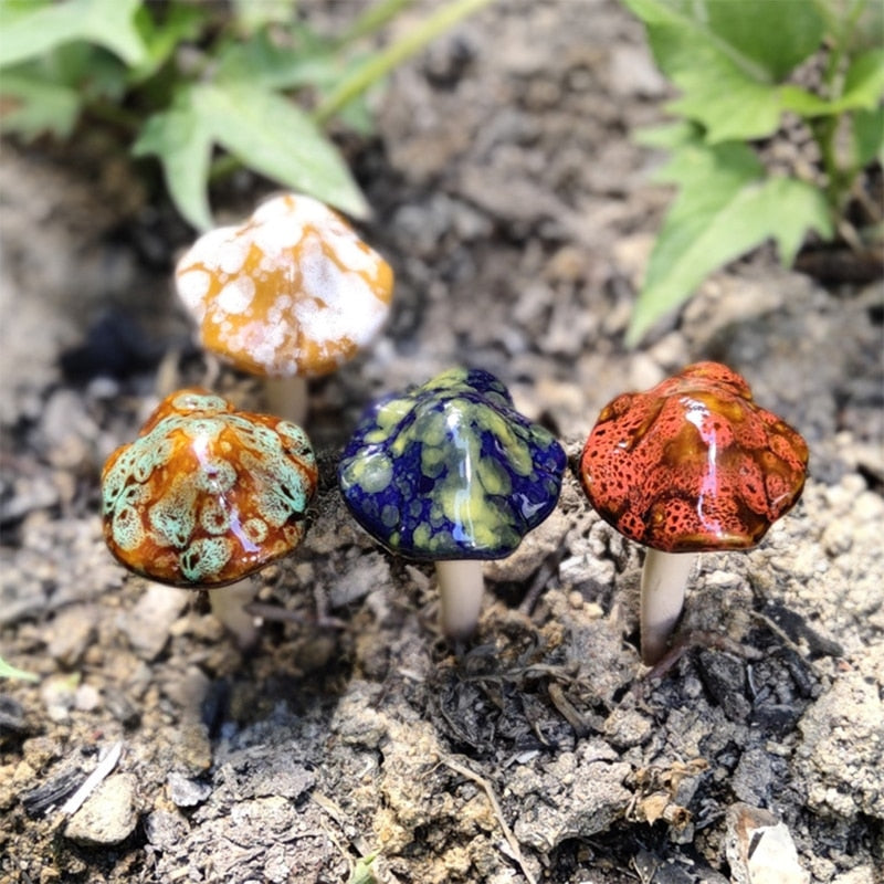 Ceramic Garden Mushroom Stakes Set of 4 by HitMyNeed
