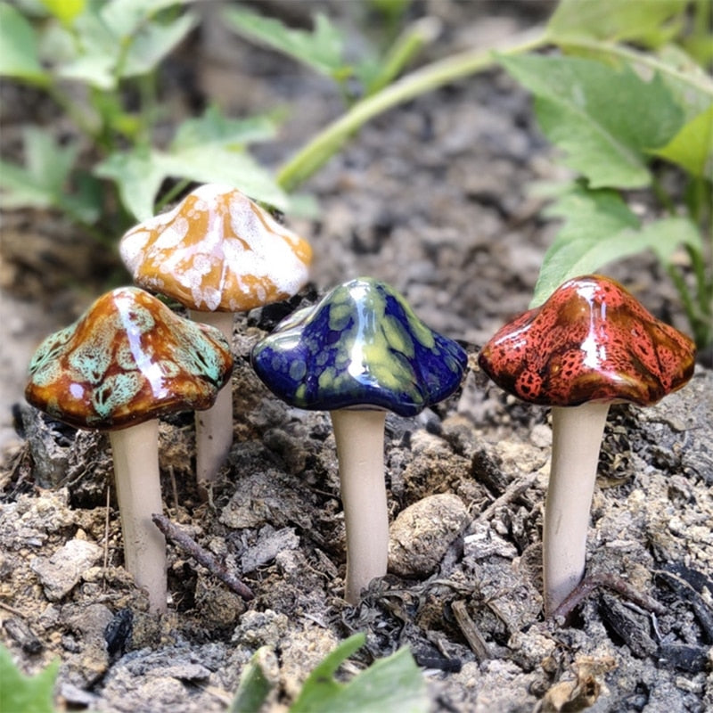 Ceramic Garden Mushroom Stakes Set of 4 by HitMyNeed