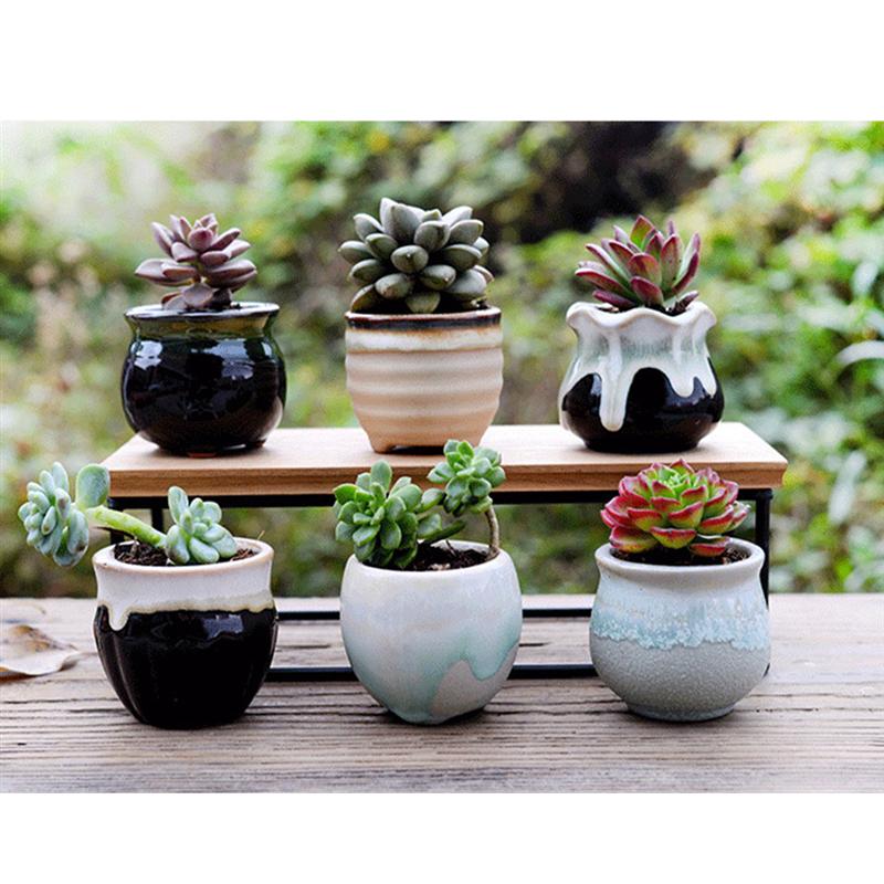 Ceramic Mini Plant Pots Set of 6 with Drainage Holes by HitMyNeed