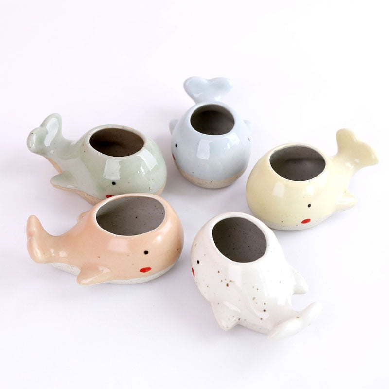 Ceramic Mini Whale Plant Pot for Succulents by HitMyNeed