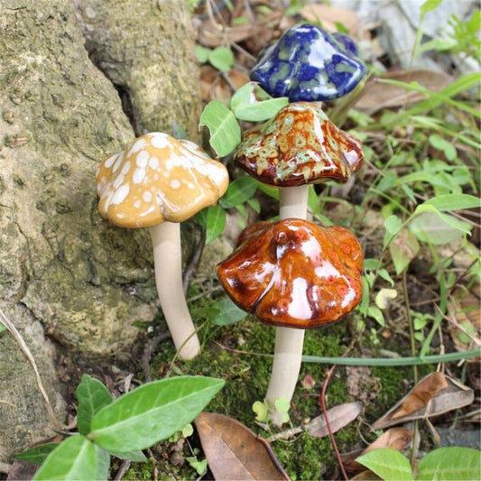 Ceramic Mushroom Garden Decor Set of 4 by HitMyNeed