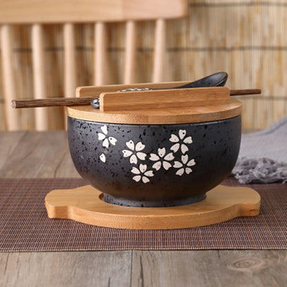 Ceramic Noodle Bowl with Chopsticks, Spoon & Lid Set by HitMyNeed
