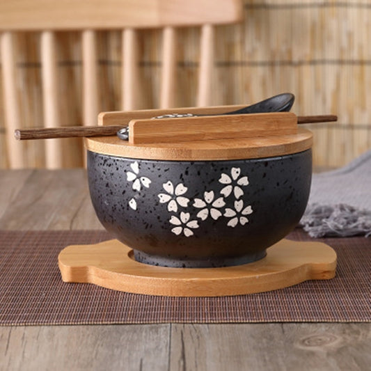 Ceramic Noodle Bowl with Chopsticks, Spoon & Lid Set by HitMyNeed