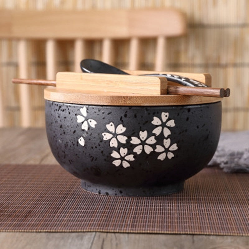 Ceramic Ramen Bowl Set with Chopsticks and Spoon by HitMyNeed
