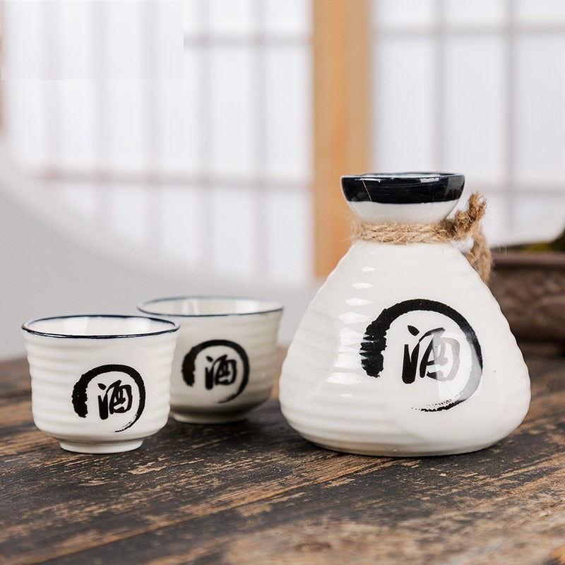 Ceramic Sake Pot Set with Two Cups, 230 ml by HitMyNeed