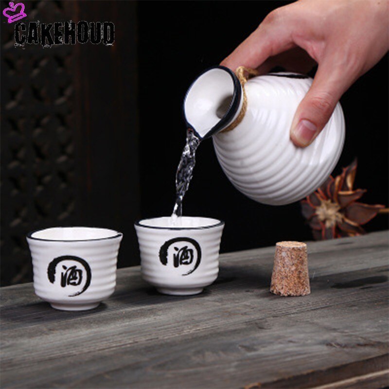 Ceramic Sake Pot Set with Two Cups, 230 ml by HitMyNeed