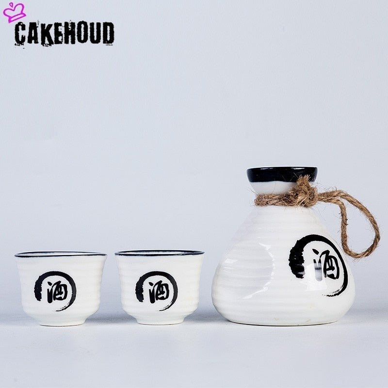 Ceramic Sake Pot Set with Two Cups, 230 ml by HitMyNeed