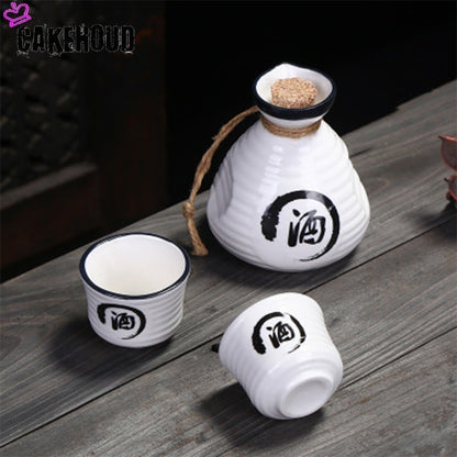 Ceramic Sake Pot Set with Two Cups, 230 ml by HitMyNeed