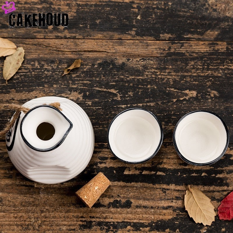 Ceramic Sake Pot Set with Two Cups, 230 ml by HitMyNeed