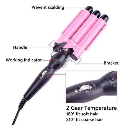 Ceramic Triple Barrel Hair Waver with Dual Heat Modes by HitMyNeed