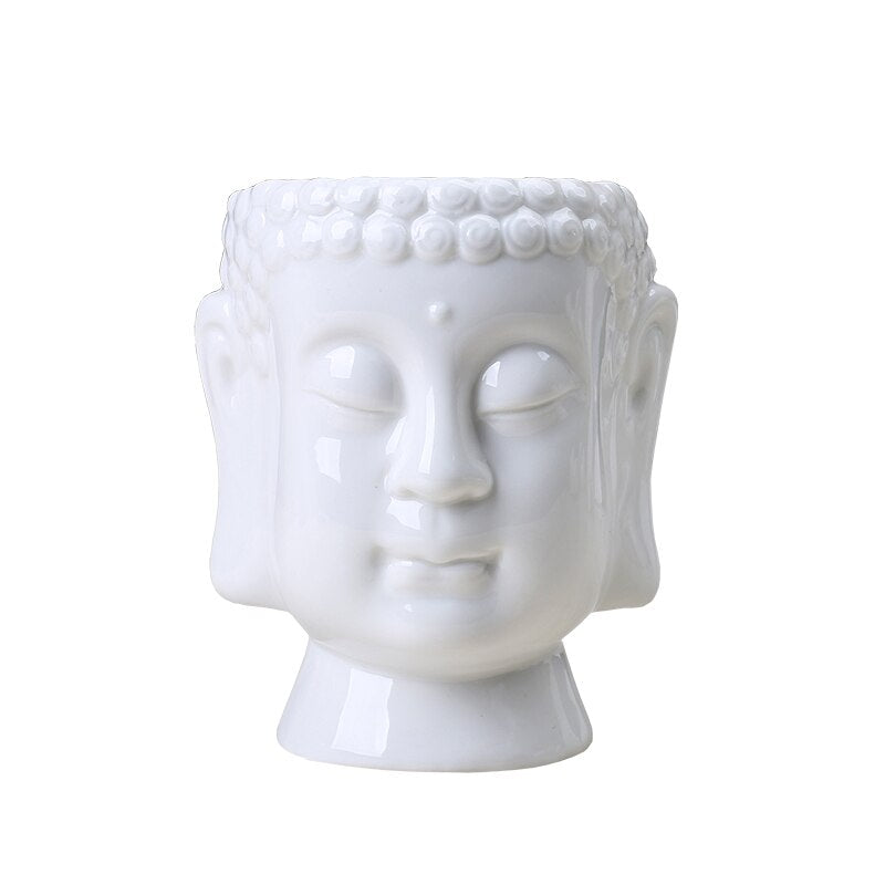 Ceramic White Buddha Head Planter by HitMyNeed